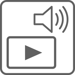 audio/video icons; speaker symbol with 3 wave lines extending to the right; monitor with triangle 