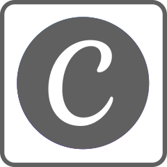 Canva icon; white C in gray circle