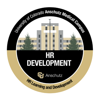 Circle, gold and black HR Learning and Development HR Development badge.