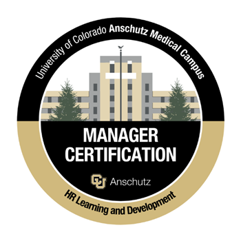 Circle, gold and black HR Learning and Development Manager Certification badge.