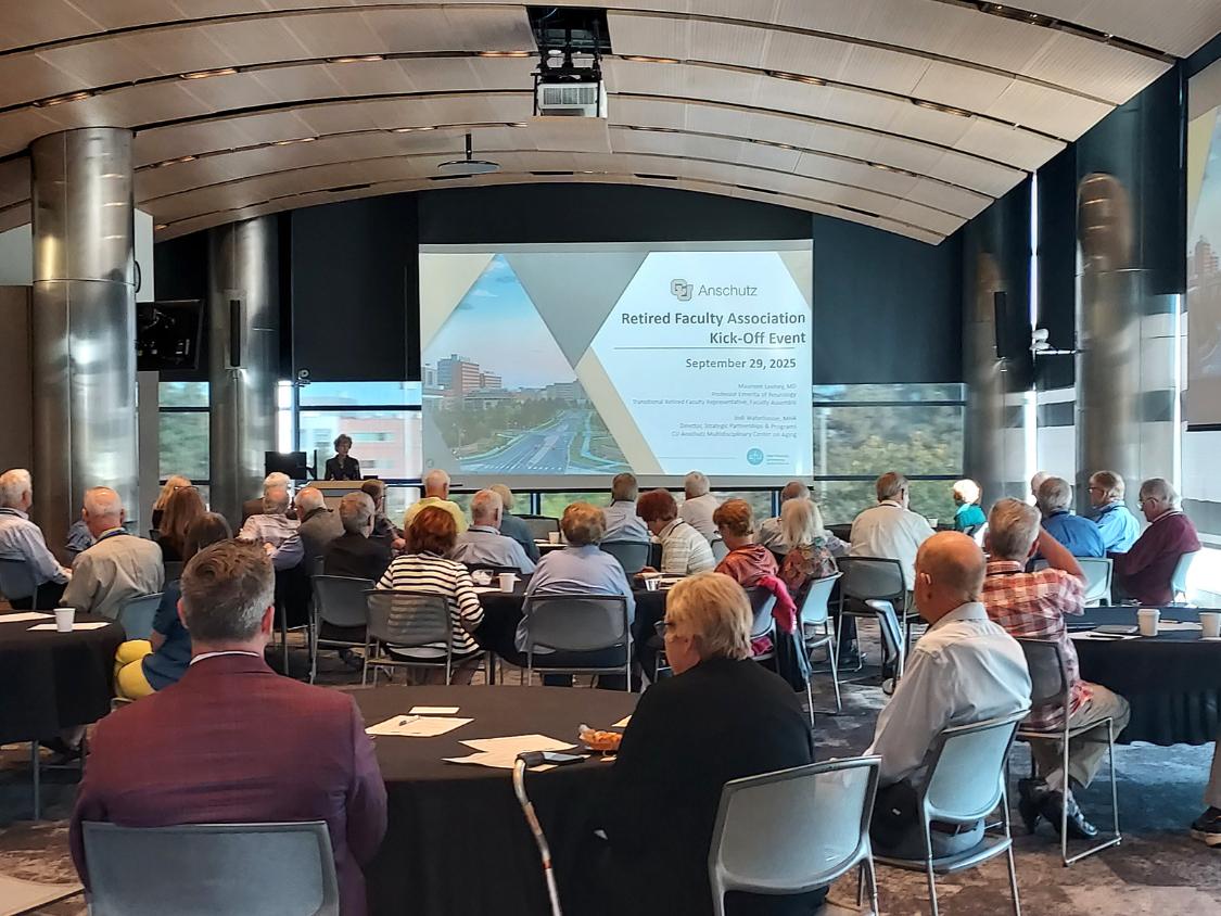 Retired faculty from CU Anschutz attend a Retired Faculty Association kickoff event.