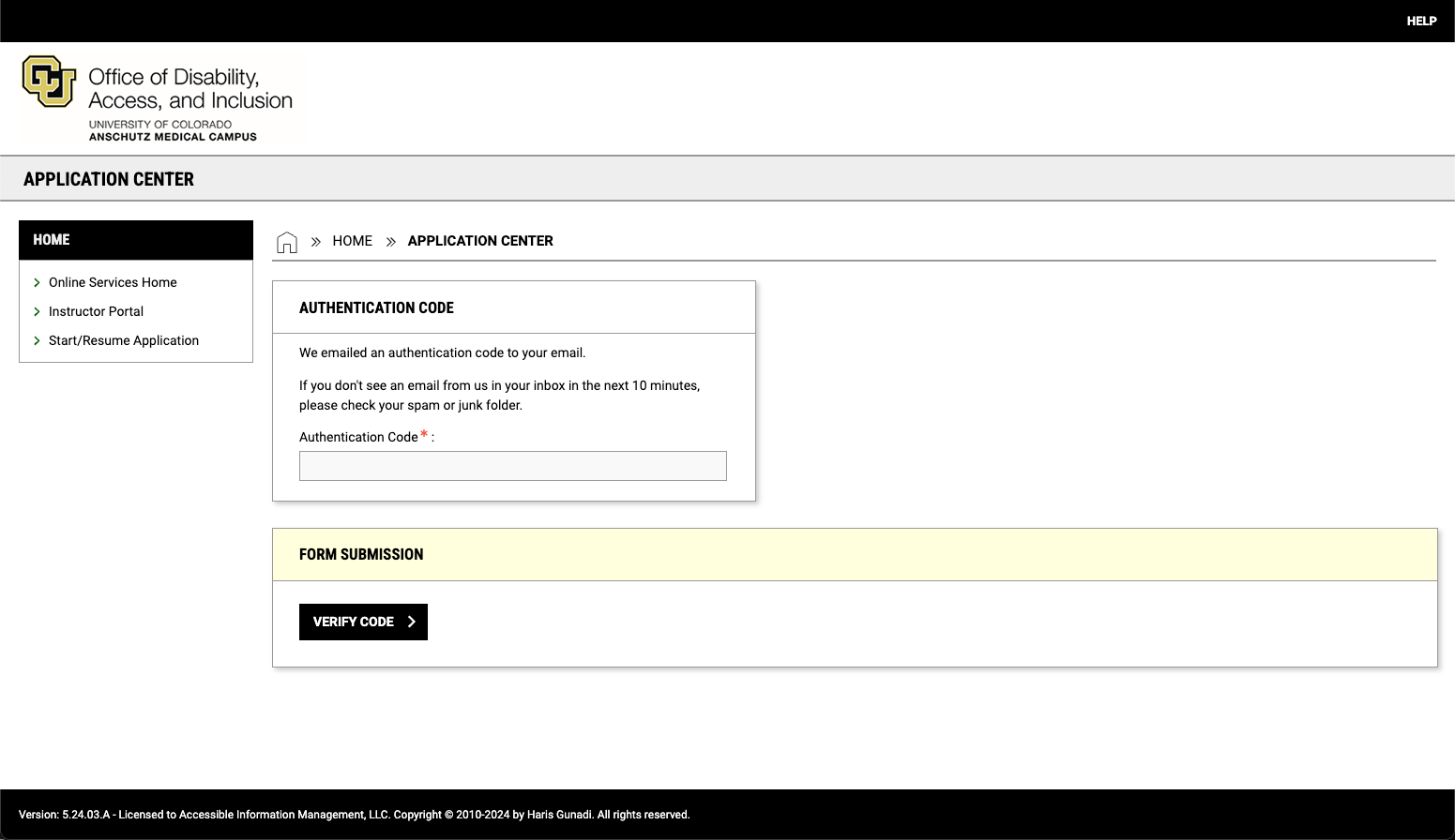 AIM screen asking user to enter authentication code and click button labeled verify code