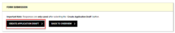 A screenshot of the Create Application Draft button