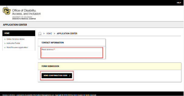 Screenshot of where to input your email address to receive a confirmation code