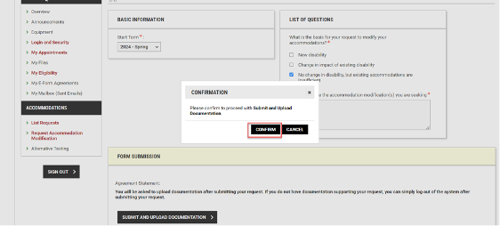 A screenshot of the confirmation of an accommodation modification request.