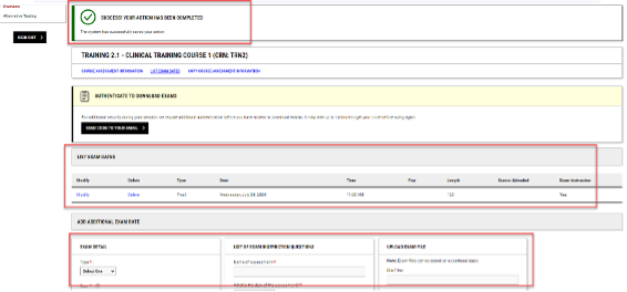 Screenshot showing list of scheduled exam dates and the ability to add another exam date