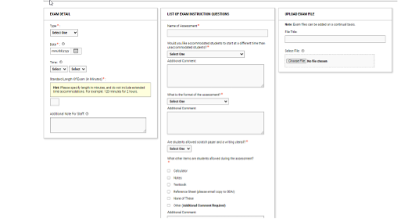 Screenshot showing the exam information section of the test proctor request process