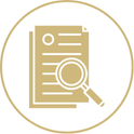 Research icon in gold with image of person and text