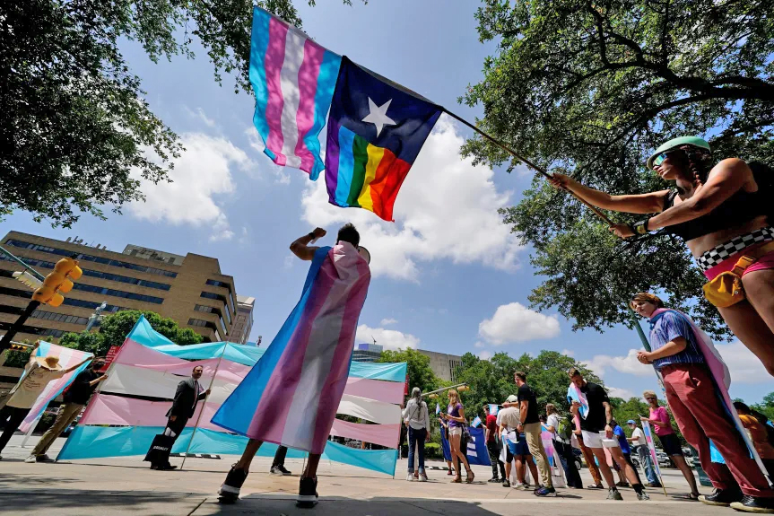 Demonstrators gather at Texas State Capitol to speak against transgender-related legislation in May_2021