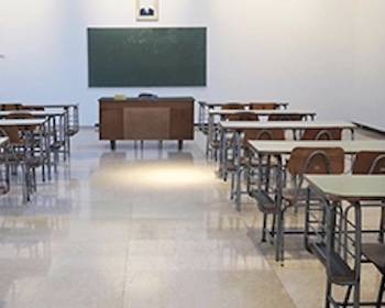 Brightly lighted classroom ready for students