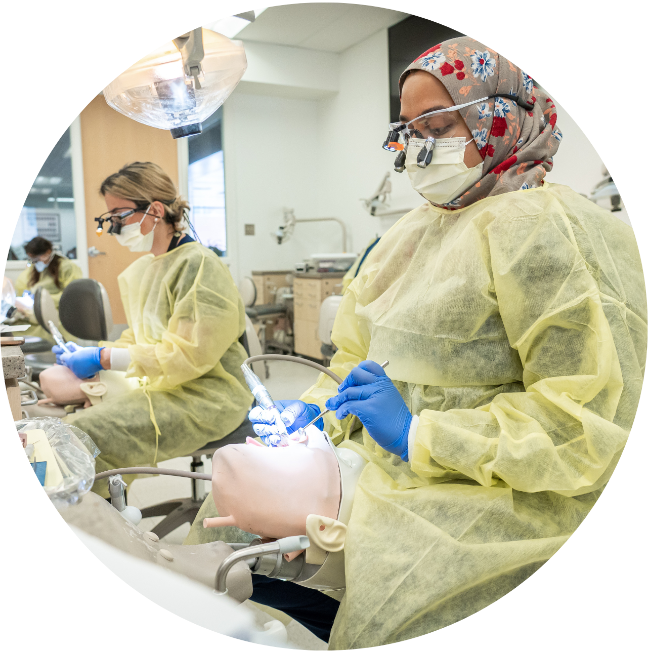 Dental students practicing