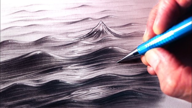 Hand sketching water with pen