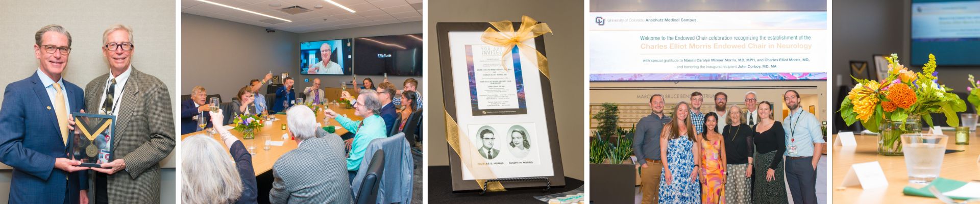 A collage of pictures taken during the Charles Elliot Morris Endowed Chair in Neurology Celebration.