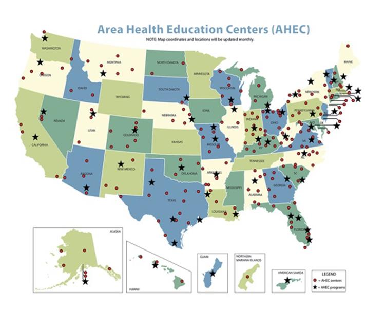 National map of all Area Health Education Centers