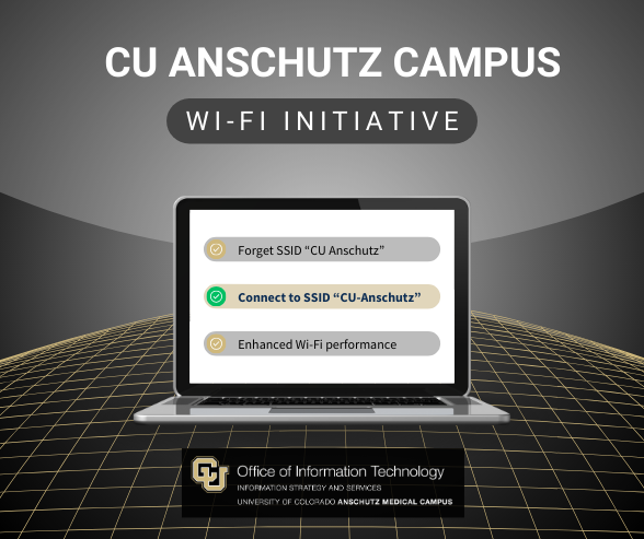 Image of laptop with new Wi-Fi SSID "CU-Anschutz"